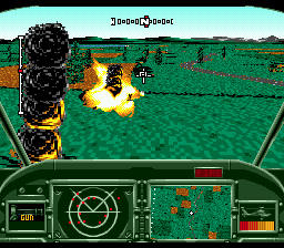 AH-3: ThunderStrike (SEGA CD) screenshot: Destroying a line of Tanks