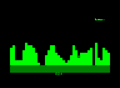 Air Attack (Commodore PET/CBM) screenshot: A bomb hits the ground, an asterisk represents the explosion