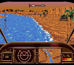 AH-3: ThunderStrike (SEGA CD) screenshot: Targeting the enemy in a canyon