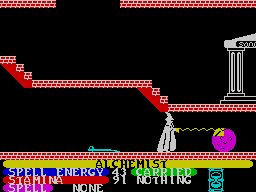 Alchemist (ZX Spectrum) screenshot: Using spell energy to destroy an obstacle