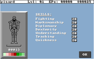Alien Fires: 2199 AD (Amiga) screenshot: Skills list