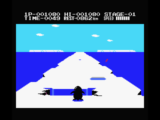 Antarctic Adventure (MSX) screenshot: Jump!
