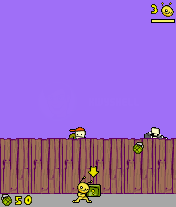 Alien Hominid (J2ME) screenshot: The second game. Catch the bombs the FBI agents are throwing over the fence.