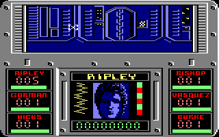 Aliens: The Computer Game (Amstrad CPC) screenshot: Some floors have blue walls