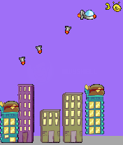 Alien Hominid (J2ME) screenshot: Dropping bombs on the buildings below.