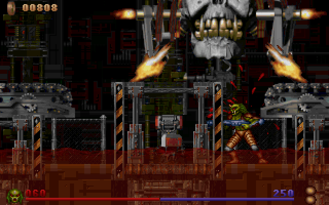 Alien Rampage (DOS) screenshot: The Crash Site's boss. You already got a teaser that you'll beat him if you look at the background of the intro screen.