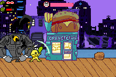 Alien Hominid (Game Boy Advance) screenshot: This guy's only weak point is his eyeball