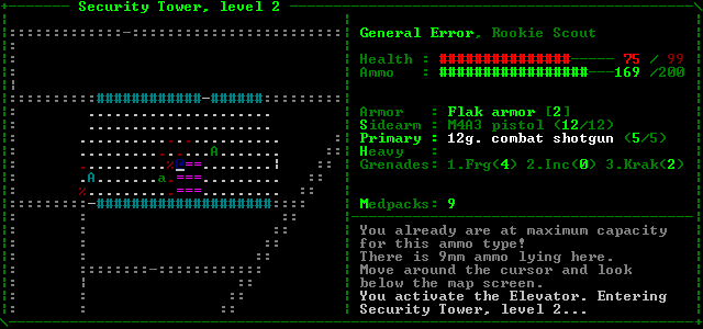 Aliens: Roguelike (Windows) screenshot: There already is a committee for greeting me. But I've got a shotgun!