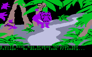 Amazon (Atari ST) screenshot: A wild boar is in the path.