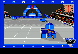 American Gladiators (Genesis) screenshot: Aiming from a safe zone in Assault.