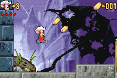 An American Tail: Fievel's Gold Rush (Game Boy Advance) screenshot: Jump up and grabb those gold bars.