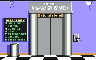 Where in Time Is Carmen Sandiego? (Commodore 64) screenshot: Starting Position. Click on the button to proceed