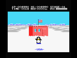 Antarctic Adventure (MSX) screenshot: You reached the American station