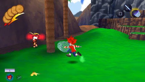Ape Escape: On the Loose (PSP) screenshot: Lamb at monkey head show it condition if it read it meant that I see you and will try to run away