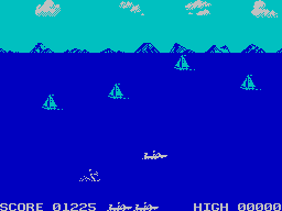 Aquaplane (ZX Spectrum) screenshot: These sailboats move at a moderate speed