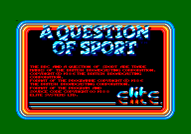 A Question of Sport (Amstrad CPC) screenshot: Title Screen
