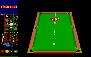 Archer Maclean's Pool (Atari ST) screenshot: Predicting ball trajectory