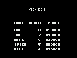 Arkanoid: Revenge of DOH (ZX Spectrum) screenshot: Title and high scores