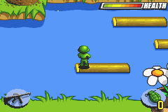 Army Men: Advance (Game Boy Advance) screenshot: A frogger style section but falling in the water doesn't kill