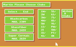 Arnold Palmer Tournament Golf (Atari ST) screenshot: Club selection