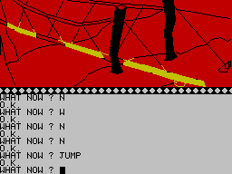 Arrow of Death Part II (ZX Spectrum) screenshot: Can't he leave a bridge?