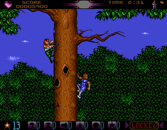 Assassin (Amiga) screenshot: Climbing up a tree.