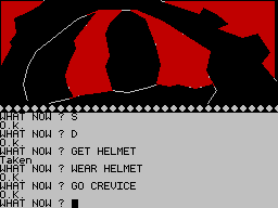 Arrow of Death Part II (ZX Spectrum) screenshot: Get helmet, wear helmet, survive