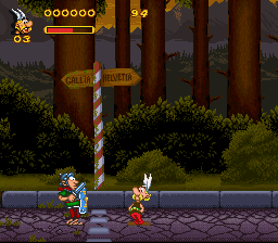 Astérix & Obélix (SNES) screenshot: Crossing the border to Helvetia.