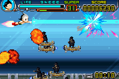Astro Boy: Omega Factor (Game Boy Advance) screenshot: Aerial battle!