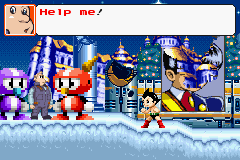 Astro Boy: Omega Factor (Game Boy Advance) screenshot: A civilian crying for help.