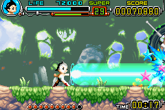 Astro Boy: Omega Factor (Game Boy Advance) screenshot: Using the laser on the Amazing Three