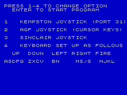 Astroclone (ZX Spectrum) screenshot: Main Menu