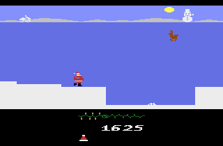 AtariAge Holiday Greetings 2005 (Atari 2600) screenshot: One reindeer, needing rescuing.