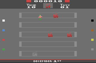 AtariAge Holiday Greetings 2006 (Atari 2600) screenshot: I need to paint all the firetrucks red.