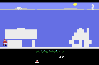 AtariAge Holiday Greetings 2005 (Atari 2600) screenshot: I got trapped behind a building a lost a life.