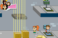 Atomic Betty (Game Boy Advance) screenshot: An example of using teamwork to solve goals.