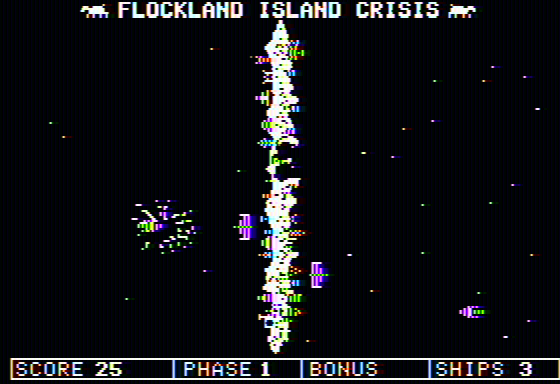 Flockland Island Crisis (Apple II) screenshot: A landgrabber being destroyed