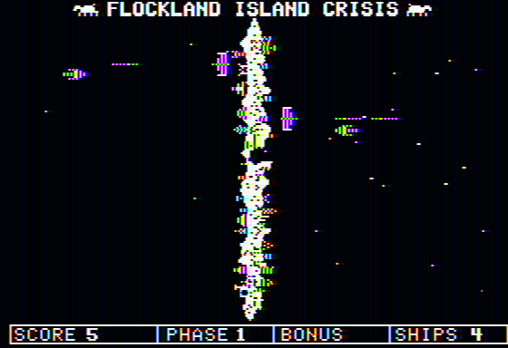 Flockland Island Crisis (Apple II) screenshot: Attempting to blast the attackers