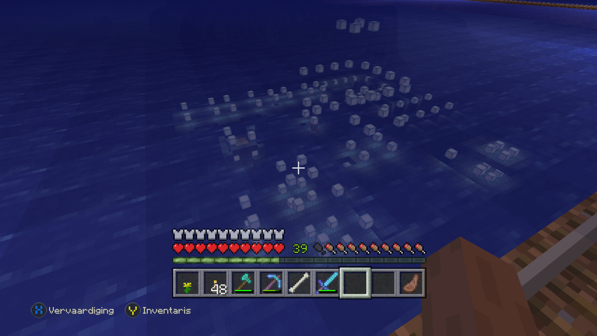 Minecraft: PlayStation 4 Edition (Xbox One) screenshot: Breaking down an Ocean Monument for its resources
