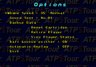 ATP Tour Championship Tennis (Genesis) screenshot: There are less ball-tracking options than in Wimbledon, but the game is less confusing that way