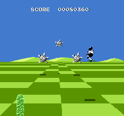 Attack Animal Gakuen (NES) screenshot: They've even copied the attack patterns from Space Harrier!