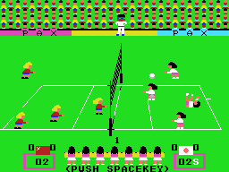 Attack Four VolleyBall (MSX) screenshot: A player is thrown back by a fast ball