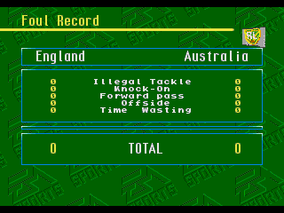 Australian Rugby League (Genesis) screenshot: Foul record screen