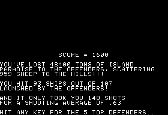 Flockland Island Crisis (Apple II) screenshot: Game over