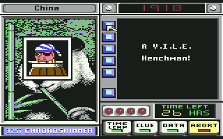 Where in Time Is Carmen Sandiego? (Commodore 64) screenshot: "Aar, matey, keep your hands off'n me or I'll cut you with my knife"