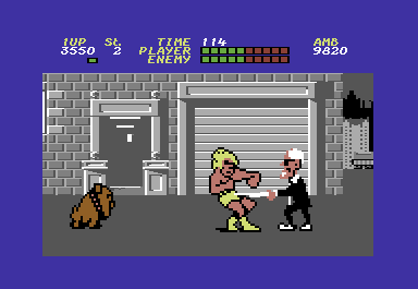 Bad Street Brawler (Commodore 64) screenshot: These old guys are tougher than they look.