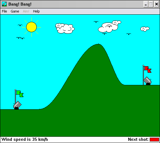 Bang! Bang! (Windows 3.x) screenshot: Loading the game brings you right into the game, but you can't fire until you start a new game from the menu.
