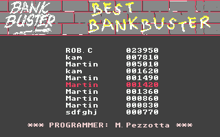 Bank Buster (Atari ST) screenshot: High scores