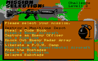 Airborne Ranger (DOS) screenshot: Select one of these missions.