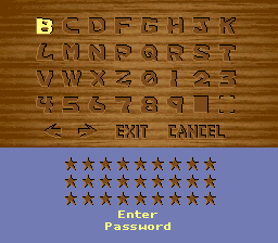 Bass Masters Classic: Pro Edition (SNES) screenshot: Password screen